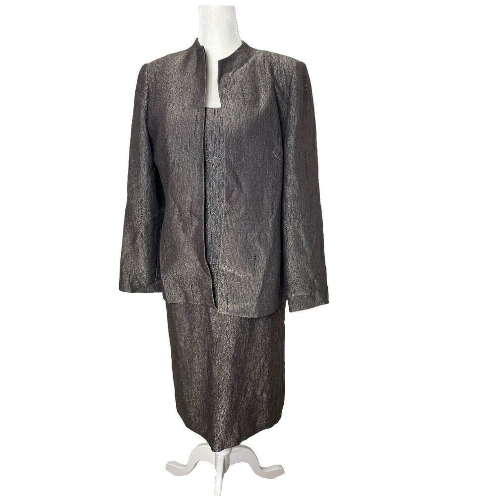 Albert Nipon Size 10 three Piece Skirt Suit Jacket Sleeveless Top Beads
